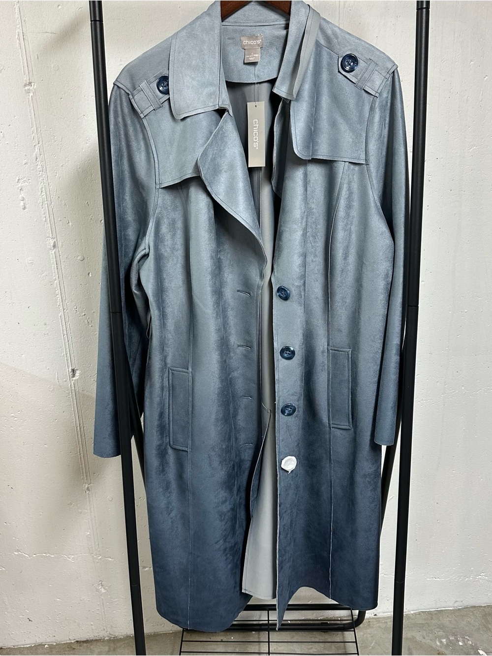 Chico's Slate-Blue Suede-Style Trench Coat
